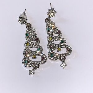 Sparkling Silver and Multicolor Crystal‎ Earrings Christmas tree